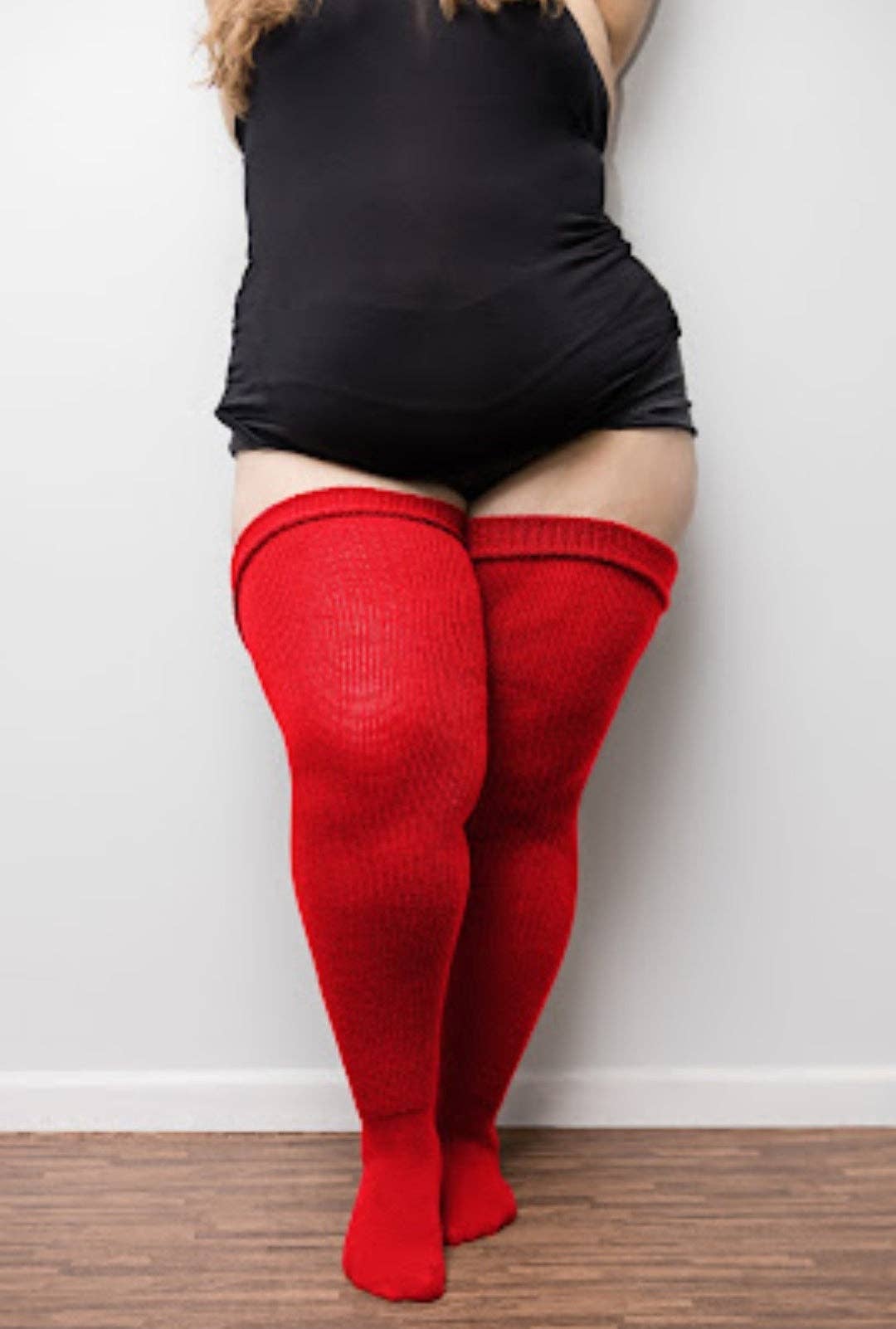 Plus Size Thigh High Socks - Red Delicious
