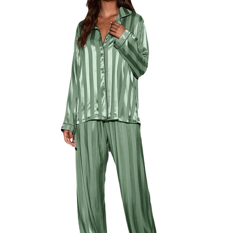 Two-piece pajamas Set Ice Silk Jacquard Stripes