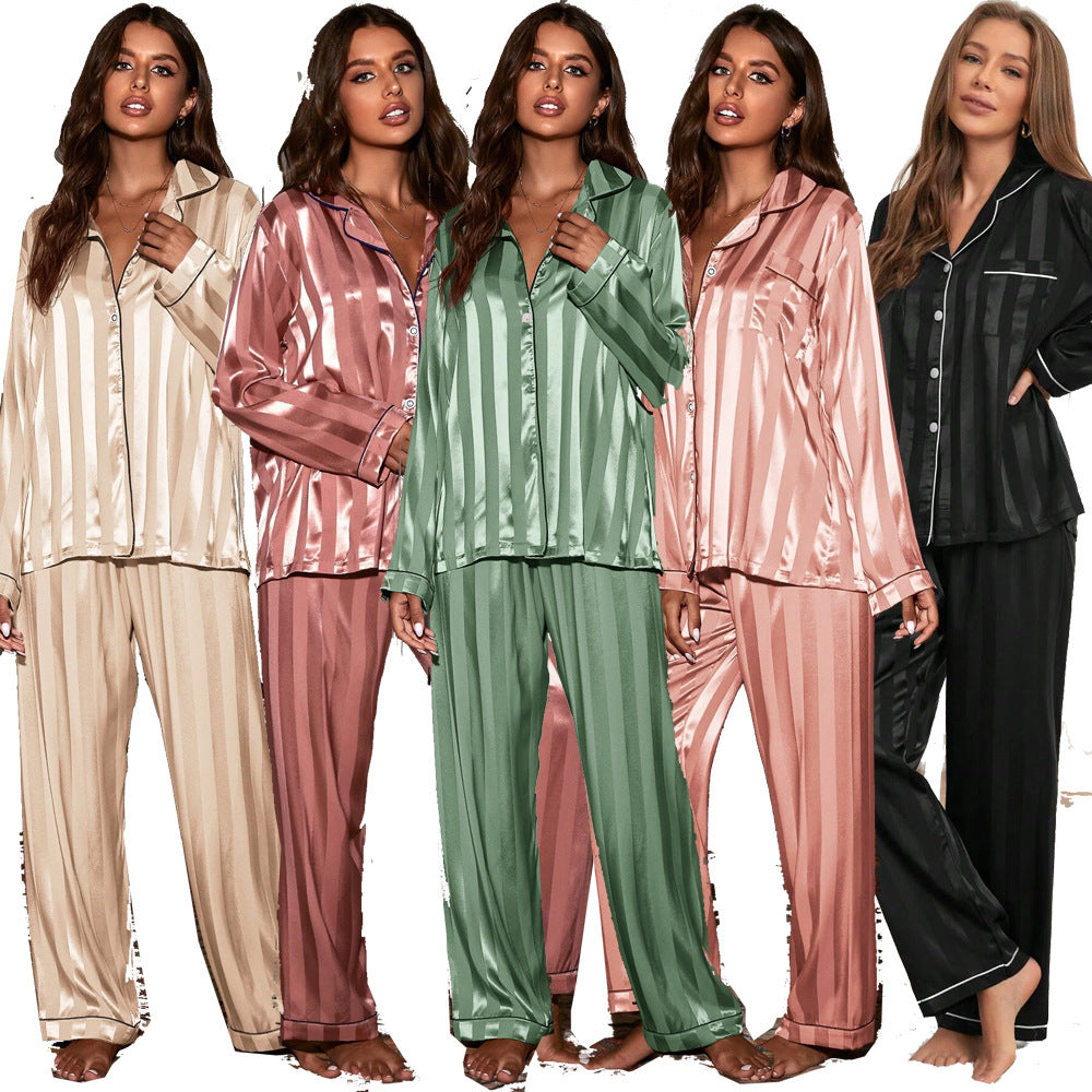 Two-piece pajamas Set Ice Silk Jacquard Stripes