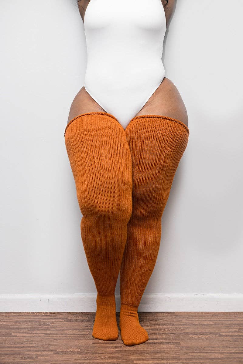 Plus Size Thigh High Socks - Rusty Pumpkin