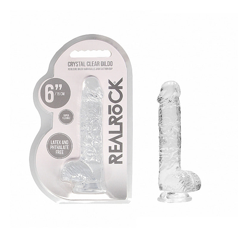 Real rock jelly dildo with balls 6” crystal clear
